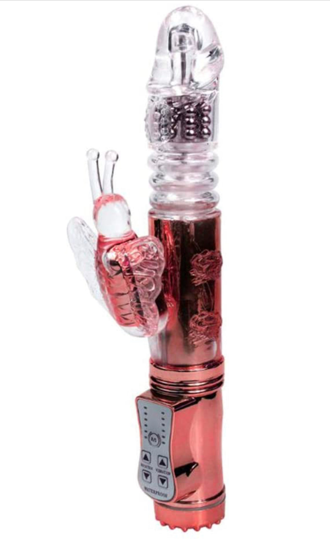 G-spot vibrator with realistic thrusting action and clitoral stimulation, dual motors, realistic dildo.