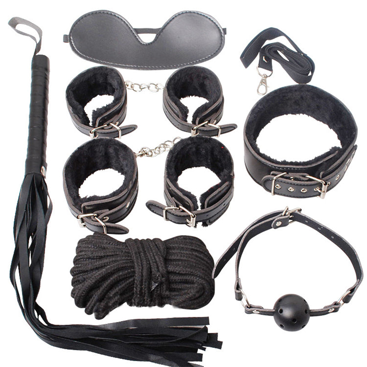 Black Leather 10 piece Bondage set, BSM Sex Toy, High Quality